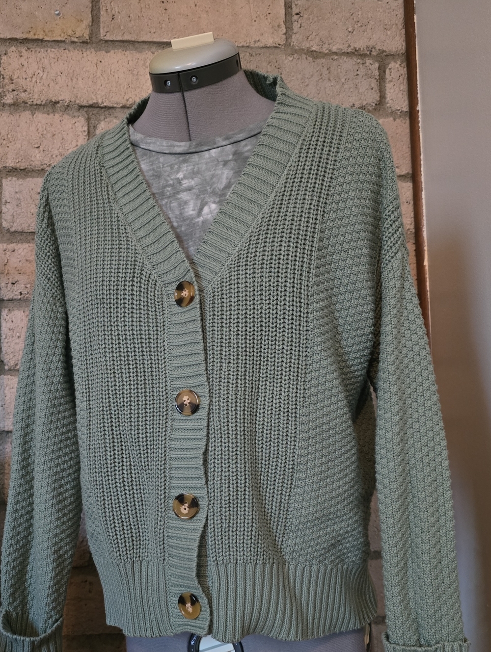 Maurices Sage Green Chunky V-Neck Button Cardigan